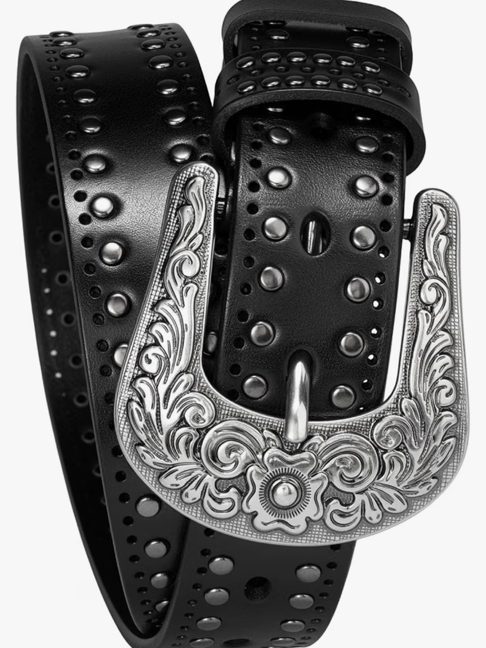 Wolksprong Women’s Black Leather Studded Western Belt 35mm NIB